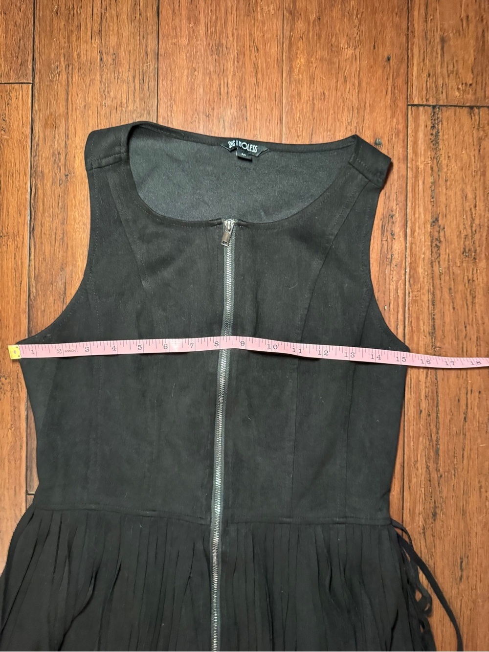 NOLESS Black Faux Suede Fringe Dress Zip Front Sleeveless Boho Western M - Picture 7 of 12